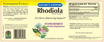 Nature's Answer Rhodiola Root Extract - standardized herbal supplement