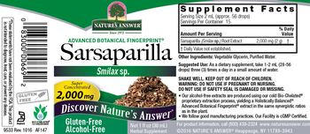 Nature's Answer Sarsaparilla 2,000 mg Alcohol-Free - herbal supplement