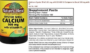 Nature's Blend Oyster Shell Calcium 500 mg with Vitamin D3 - supplement