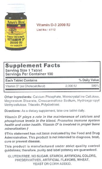 Nature's Blend Super Strength Vitamin D3 2000 IU - supplement