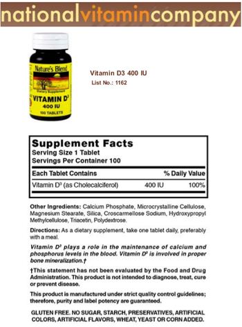 Nature's Blend Vitamin D3 400 IU - 