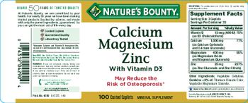 Nature's Bounty Calcium Magnesium Zinc With Vitamin D3 - mineral supplement
