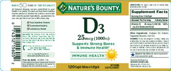Nature's Bounty D3 25 mcg (1000 IU) - vitamin supplement