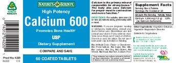 Nature's Bounty High Potency Calcium 600 - supplement