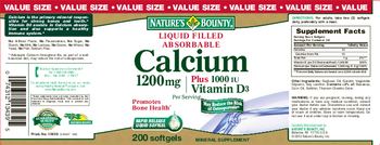 Nature's Bounty Liquid Filled Absorbable Calcium 1200 mg Plus 1000 IU Vitamin D3 - mineral supplement
