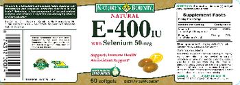 Nature's Bounty Natural E-400 IU With Selenium 50 mcg - supplement