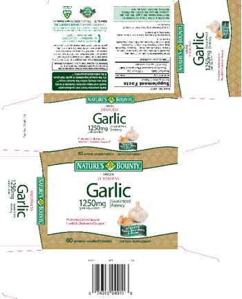 Nature's Bounty Oodrless Garlic - supplement