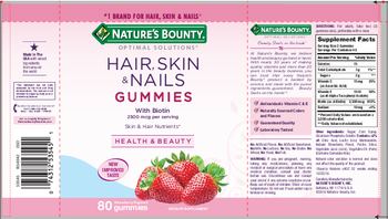 Nature's Bounty Optimal Solutions Hair, Skin & Nails Gummies With Biotin Strawberry Flavored - supplement