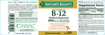 Nature's Bounty Quick Dissolve B-12 1000 mcg Natural Cherry Flavor - vitamin supplement