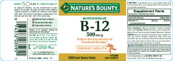 Nature's Bounty Quick Dissolve B-12 500 mcg Natural Cherry Flavor - vitamin supplement