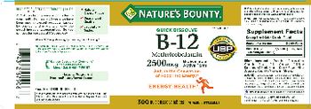 Nature's Bounty Quick Dissolve B-12 Methylcobalamin 2500 mcg - these statements have not been evaluated by the food and drug administration this product is not int