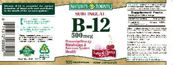 Nature's Bounty Sublilngual B-12 500 mcg Natural Cherry Flavor - vitamin supplement