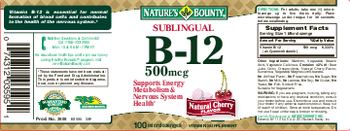 Nature's Bounty Sublingual B-12 500 mcg Natural Cherry Flavor - vitamin supplement