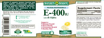 Nature's Bounty Water-Dispersible E-400 IU With Dl-Alpha - vitamin e supplement