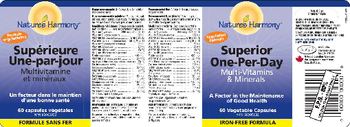 Nature's Harmony Superior One-Per-Day Multi-Vitamins & Minerals Iron Free Formula - 
