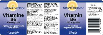 Nature's Harmony Vitamin B6 100 mg USP - 