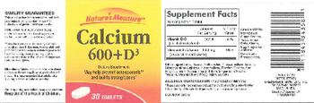 Nature's Measure Calcium 600 + D3 - supplement