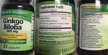 Nature's Measure Gingko Biloba 500 mg - supplement