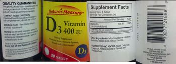Nature's Measure Vitamin D3 400 IU - supplement