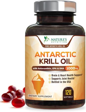 Nature’s Nutrition Antarctic Krill Oil Supplement 1000mg Purity Tested Krill with Omega 3 - supplement