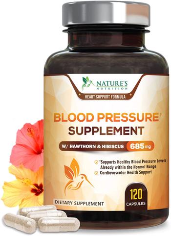 Nature’s Nutrition Blood Pressure Support Supplement with Hawthorn and Hibiscus 685mg - supplement