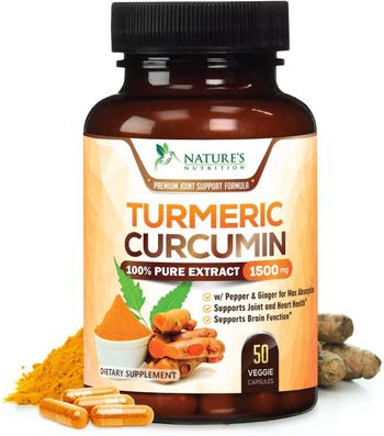 Nature’s Nutrition Turmeric Curcumin 100% Pure Extract 95% Curcuminoids with Bioperine Black Pepper for Best Absorption - supplement