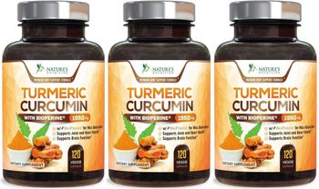 Nature’s Nutrition Turmeric Curcumin with BioPerine - 120 Capsules (3 Bottles) - supplement