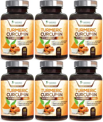Nature’s Nutrition Turmeric Curcumin with BioPerine - 120 Capsules (6 Bottles) - supplement