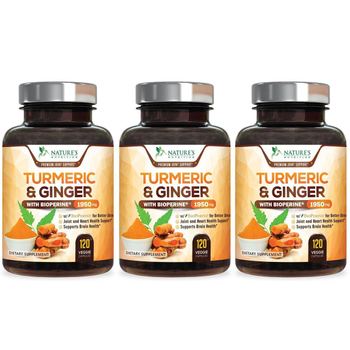 Nature’s Nutrition Turmeric Curcumin with Ginger and BioPerine - 3 Bottles - supplement