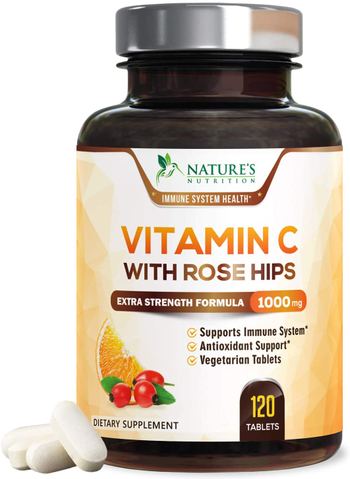 Nature’s Nutrition Vitamin C 1000mg Supplement with Rose Hips for Extra Strength Immune Support - supplement
