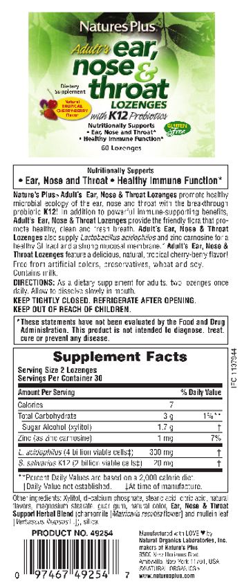 Nature's Plus Adult's Ear, Nose & Throat Lozenges Natural Tropical Cherry-Berry Flavor - supplement