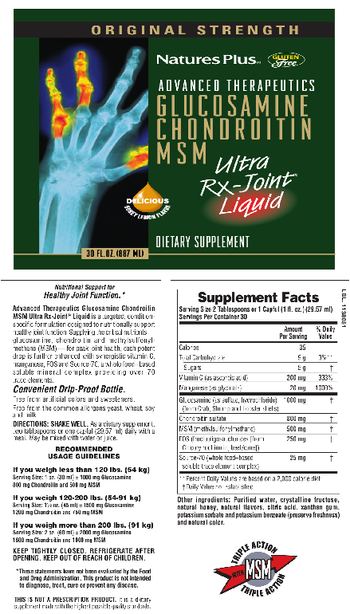 Nature's Plus Advanced Therapeutics Glucosamine Chondroitin MSM Ultra Rx-Joint Liquid Honey Lemon Flavor - supplement