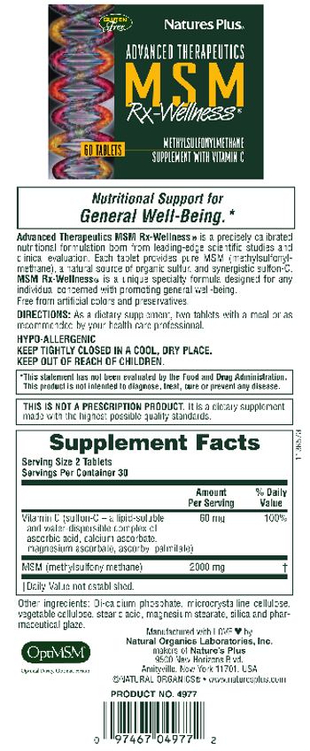 Nature's Plus Advanced Therapeutics MSM Rx-Wellness - methysulefonymethane supplement with vitavmin c