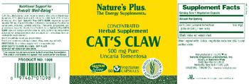 Nature's Plus Cat's Claw 500 mg Pure Uncaria Tomentosa - concentrated herbal supplement