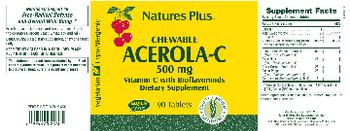 Nature's Plus Chewable Acerola-C 500 mg Vitamin C with Bioflavonoids - supplement