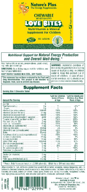 Nature's Plus Chewable Heart-Shaped Love Bites - multivitamin mineral supplement for children