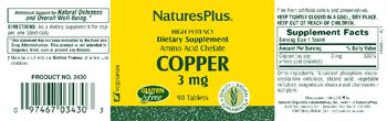 Nature's Plus Copper 3 mg - supplement