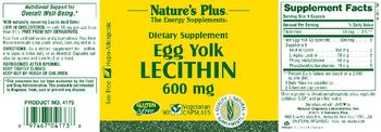 Nature's Plus Egg Yolk Lecithin 600 mg - supplement