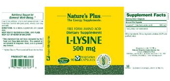 Nature's Plus Free Form Amino Acid L-Lysine 500 mg - supplement