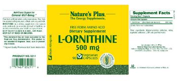 Nature's Plus Free Form Amino Acid L-Ornithine 500 mg - supplement