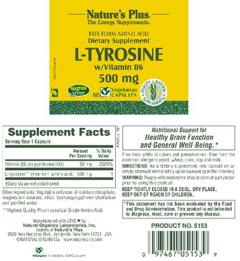 Nature's Plus Free Form Amino Acid L-Tyrosine w/Vitamin B6 500 mg - supplement