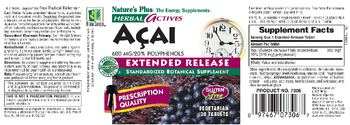 Nature's Plus Herbal Actives Acai 600 mg/20% Polyphenols Extended Release - standardized botanical supplement