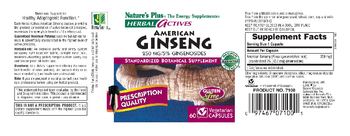 Nature's Plus Herbal Actives American Ginseng 250 mg/5% Ginsenosides - standardized botanical supplement