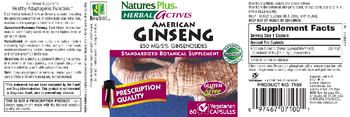 Nature's Plus Herbal Actives American Ginseng 250 mg - standardized botanical supplement
