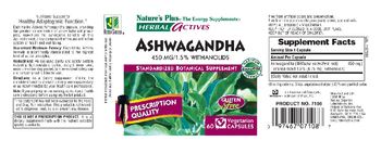 Nature's Plus Herbal Actives Ashwagandha 450 mg/1.5% Withanolids - standardized botanical supplement