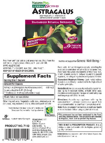 Nature's Plus Herbal Actives Astragalus 450 mg - standardized botanical supplement