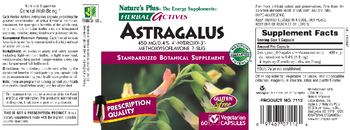 Nature's Plus Herbal Actives Astragalus 450 mg - standardized botanical supplement