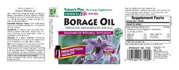 Nature's Plus Herbal Actives Borage Oil 1300 MG/24% Gamma-Linolenic Acid (GLA) - standardized botanical supplement