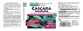 Nature's Plus Herbal Actives Cascara Sagrada 100 MG/25-30% Hydroxyanthracene Derivatives - standardized botanical supplement