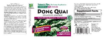 Nature's Plus Herbal Actives Dong Quai 250 mg/0.9% Ligustilide - standardized botanical supplement
